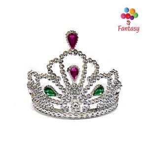 Diadema Plateada Rosa y Verde